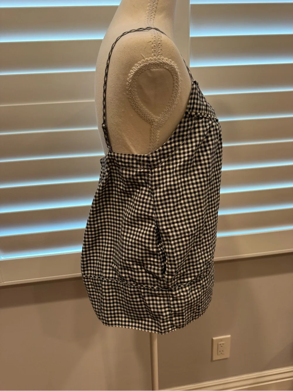J. Crew Navy & White Gingham Spaghetti-Strap Camisole